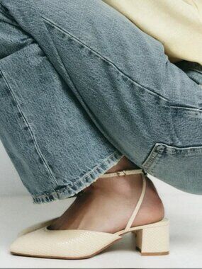 Zara embossed block heel slingbacks - white/cream